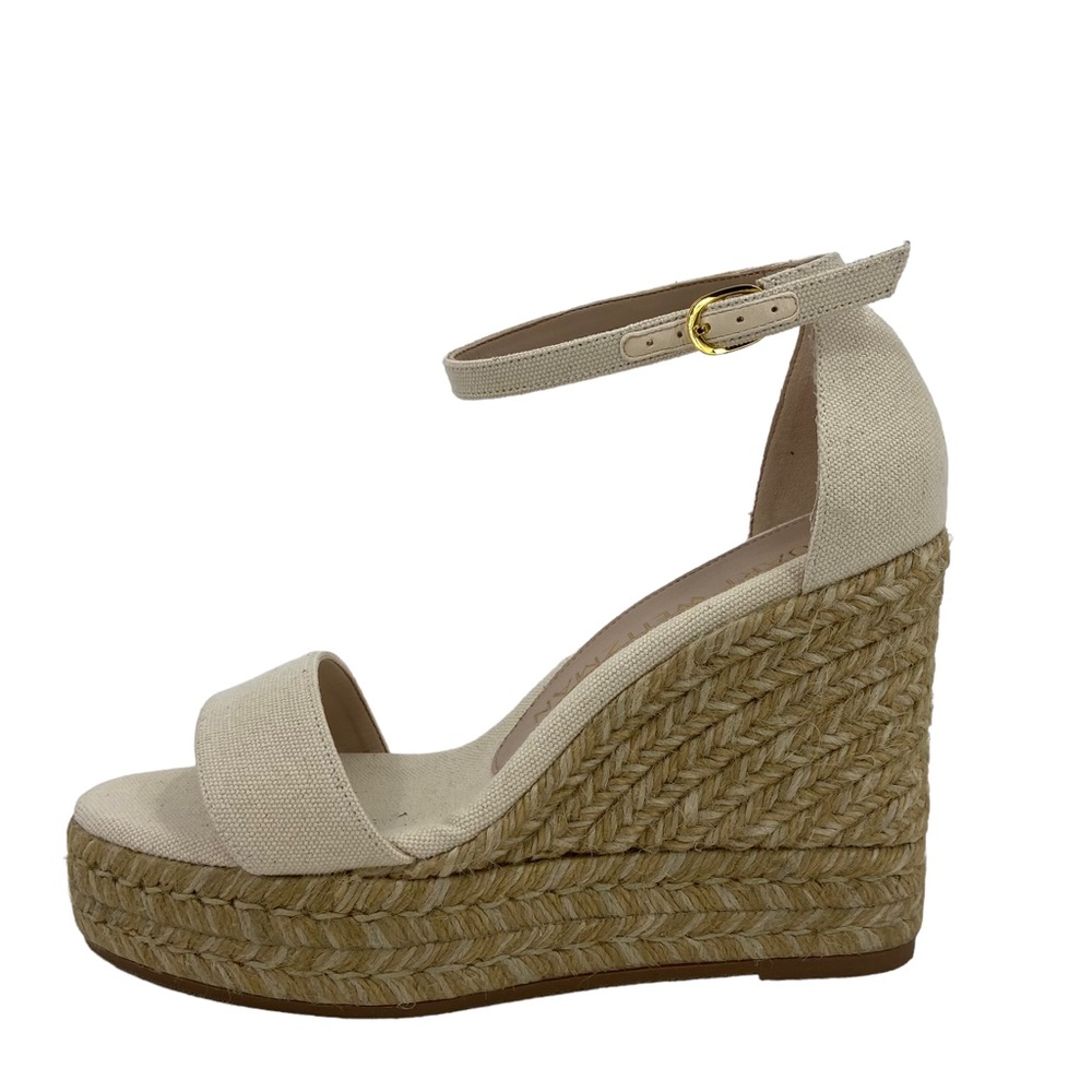 Stuart Weitzman Floria Wedge Platform Espadrille Sandals in Natural Wide Sizes - Picture 4 of 14